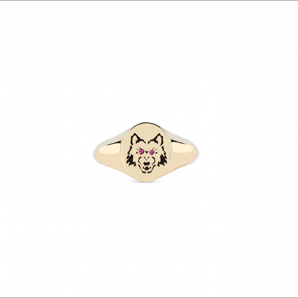 Wolf Signet Ring with Ruby Eyes